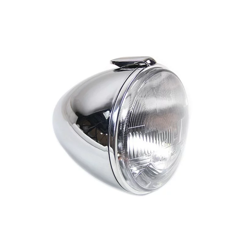 Complete H4 round headlight + chrome bowl D6123