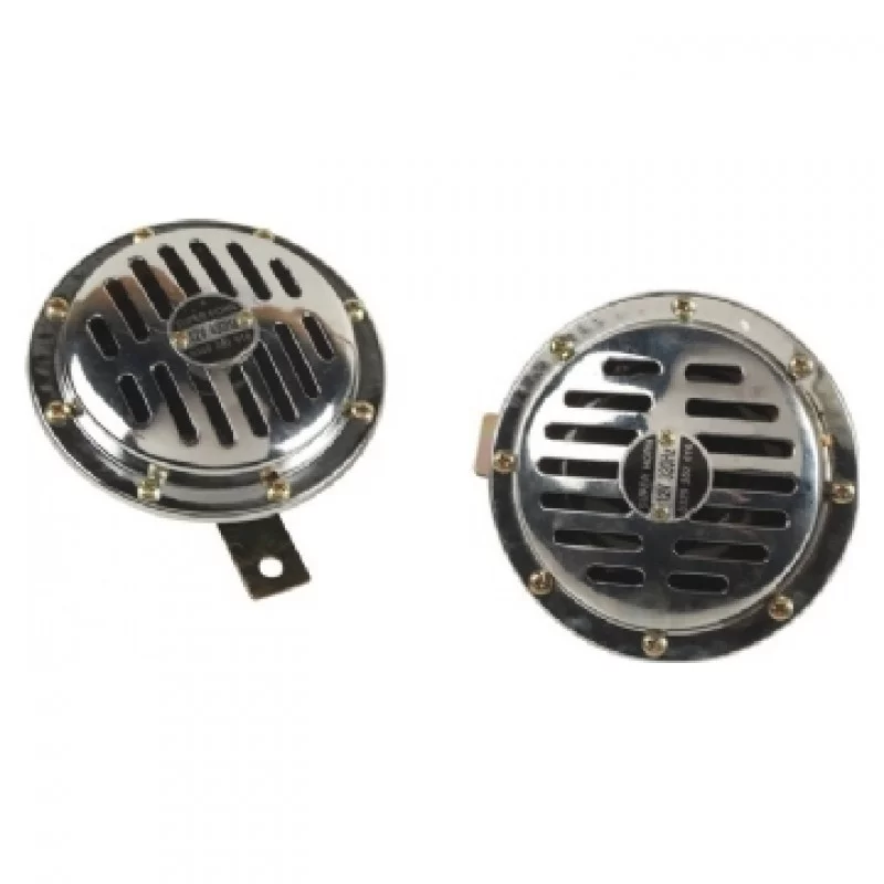 Set of 2 chrome Bosch style 12V horns U215220